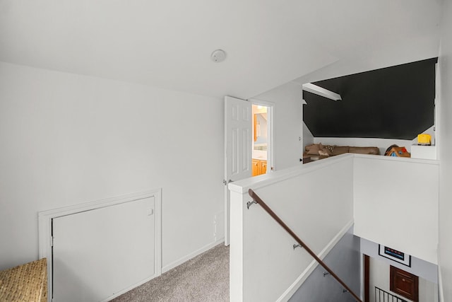 1739 Cedar Rd, Homewood, IL 60430 - hall featuring carpet floors, baseboards, and an upstairs landing