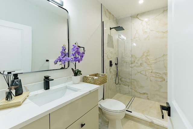 1906 Lee St, Des Plaines, IL 60018 - bathroom with toilet, a marble finish shower, and vanity