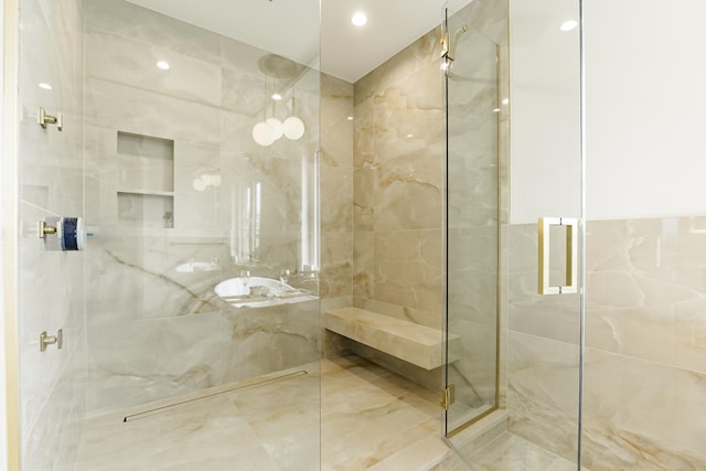 1906 Lee St, Des Plaines, IL 60018 - bathroom featuring a marble finish shower