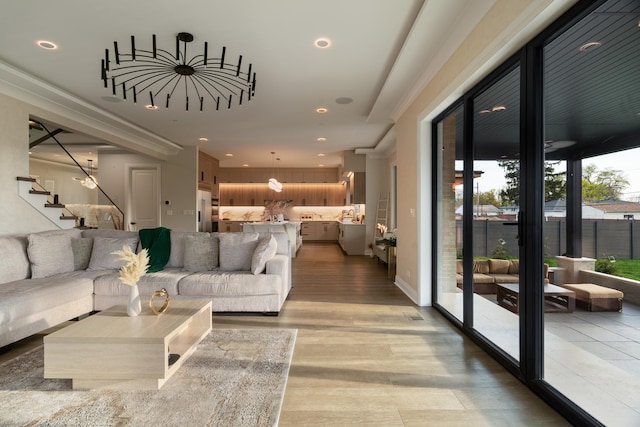 1906 Lee St, Des Plaines, IL 60018 - living area featuring recessed lighting, stairs, and light wood finished floors