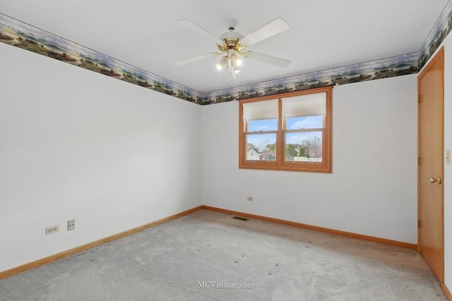 633 Mendota Ln, Romeoville, IL 60446 - empty room with ceiling fan, light colored carpet, baseboards, and visible vents
