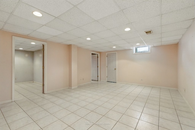 633 Mendota Ln, Romeoville, IL 60446 - spare room with light tile patterned floors, baseboards, recessed lighting, and a drop ceiling
