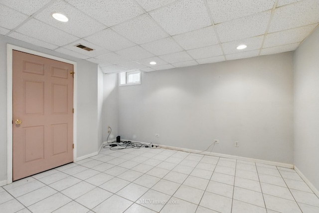633 Mendota Ln, Romeoville, IL 60446 - below grade area with visible vents, baseboards, recessed lighting, and a paneled ceiling