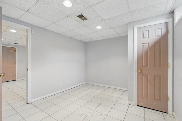 633 Mendota Ln, Romeoville, IL 60446 - spare room featuring visible vents, baseboards, light tile patterned floors, recessed lighting, and a drop ceiling