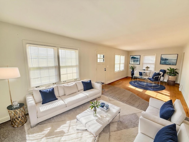 living room featuring baseboards and wood finished floors