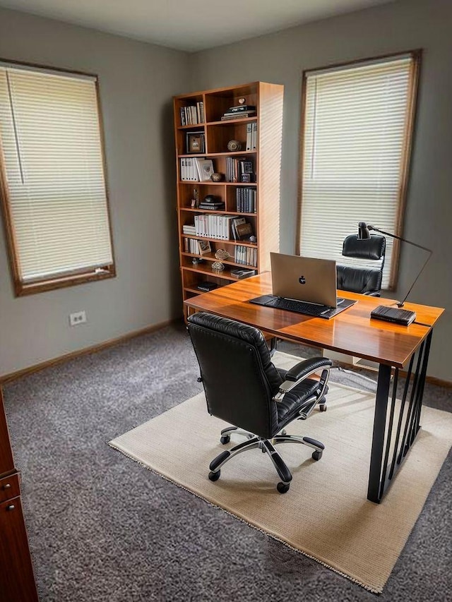 carpeted office with baseboards