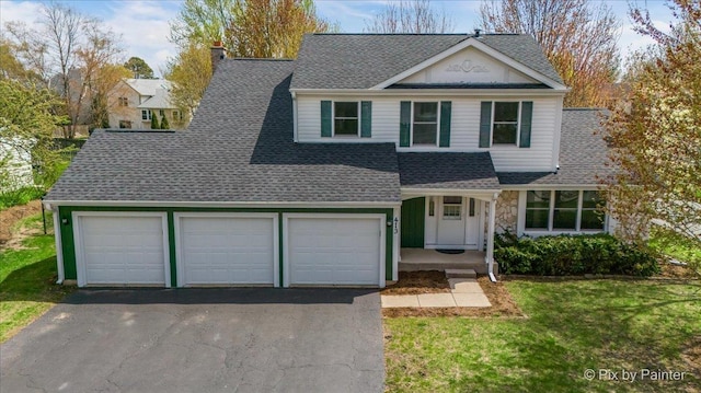 413 Edinburgh Ln, West Dundee, IL 60118 - traditional-style house with a shingled roof, a porch, a chimney, and driveway