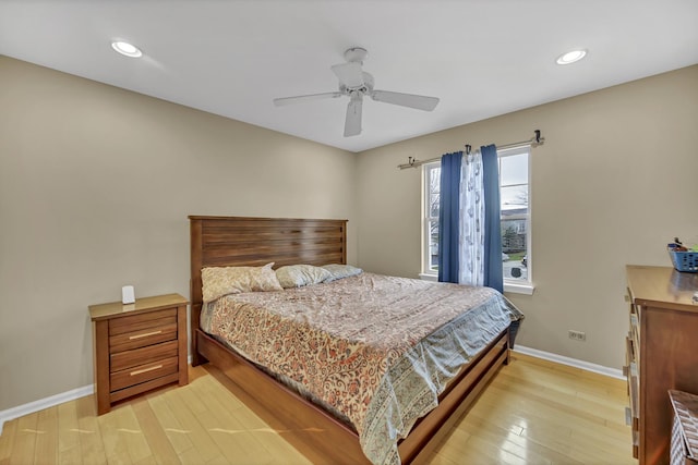2470 Palazzo Ct, Buffalo Grove, IL 60089 - bedroom featuring baseboards, recessed lighting, light wood-style flooring, and a ceiling fan