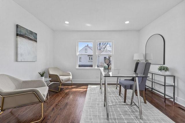 office with baseboards, recessed lighting, and wood finished floors
