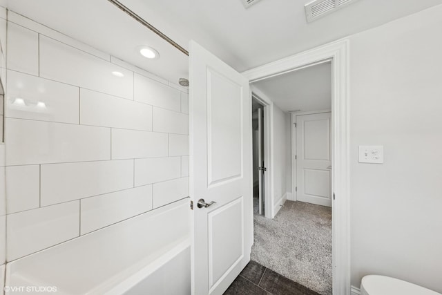 6317 W Roscoe St, Chicago, IL 60634 - bathroom featuring shower / washtub combination and recessed lighting