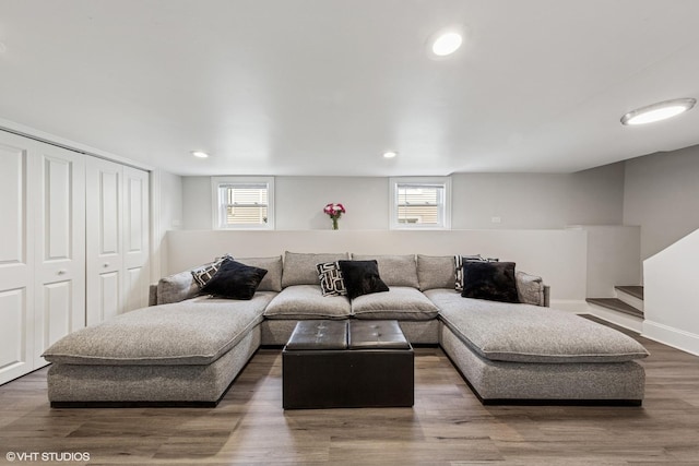 6317 W Roscoe St, Chicago, IL 60634 - living room featuring plenty of natural light, wood finished floors, and recessed lighting