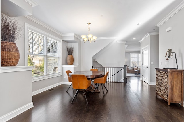 104 W Kennedy Ln, Hinsdale, IL 60521 - dining area featuring a chandelier, wood finished floors, ornamental molding, baseboards, and recessed lighting