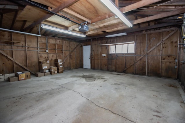 garage with a garage door opener