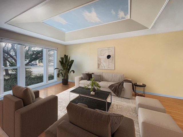 232 Southfield Dr, Vernon Hills, IL 60061 - living area featuring a tray ceiling, wood finished floors, and baseboards