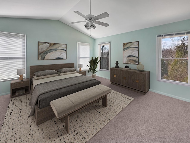 232 Southfield Dr, Vernon Hills, IL 60061 - carpeted bedroom with lofted ceiling, multiple windows, baseboards, and a ceiling fan