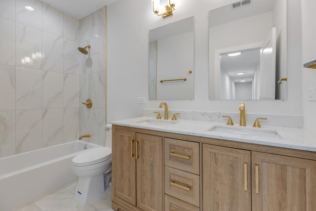1522 W Wolfram St, Chicago, IL 60657 - bathroom with visible vents, a sink, double vanity, and toilet