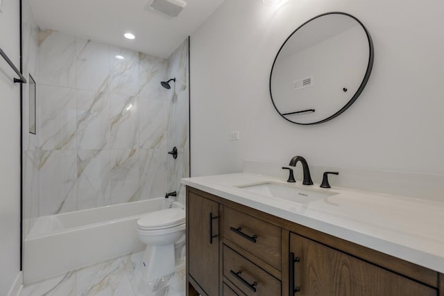 1522 W Wolfram St, Chicago, IL 60657 - full bath with vanity, toilet, marble finish floor, bathing tub / shower combination, and visible vents