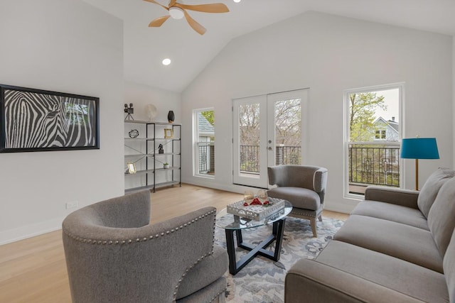 1522 W Wolfram St, Chicago, IL 60657 - living room featuring ceiling fan, light wood finished floors, recessed lighting, baseboards, and vaulted ceiling