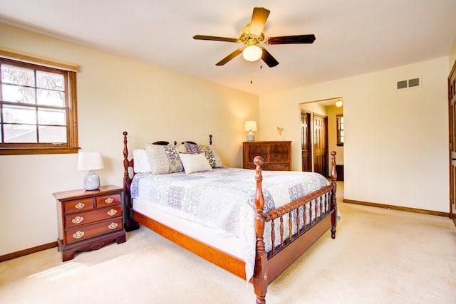 809 S Charles Ave, Naperville, IL 60540 - bedroom with light colored carpet, baseboards, visible vents, and a ceiling fan