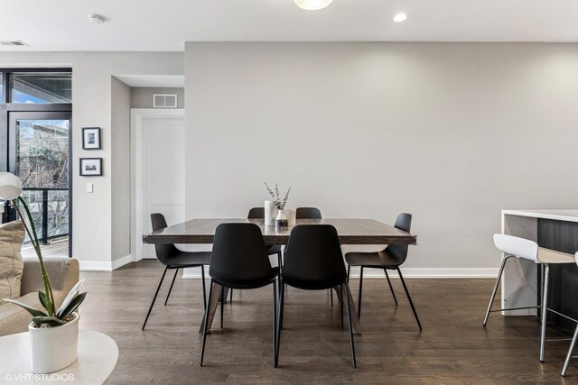 1841 N California Ave Unit 3A, Chicago, IL 60647 - dining space featuring baseboards, dark wood-style flooring, and recessed lighting