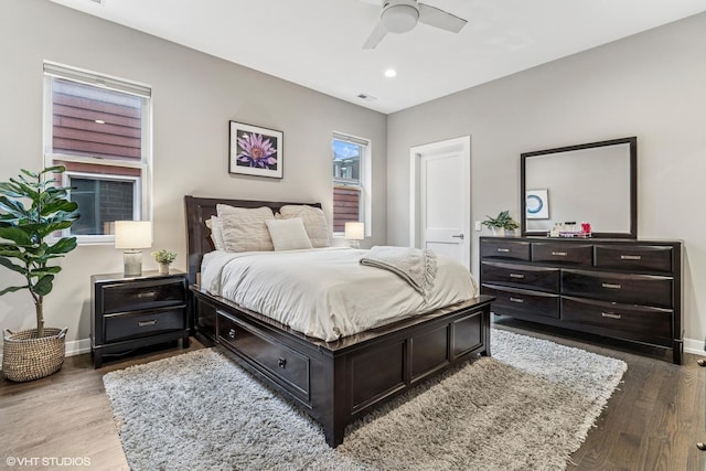 1841 N California Ave Unit 3A, Chicago, IL 60647 - bedroom with wood finished floors, baseboards, recessed lighting, and a ceiling fan