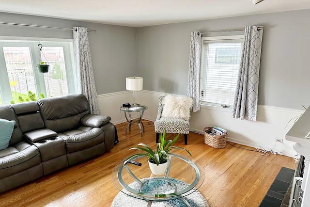 living room with wood finished floors