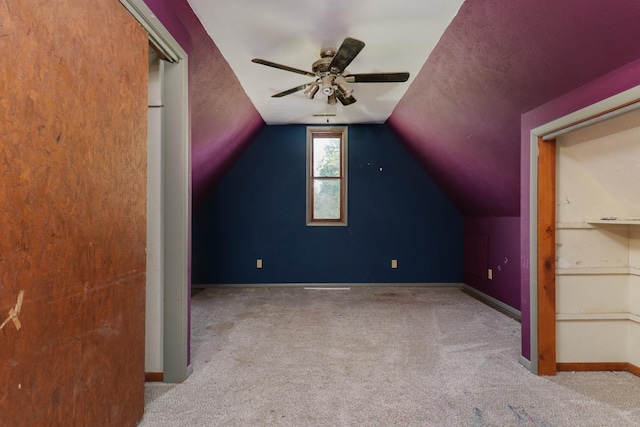 201 E Boundary St, Stanford, IL 61774 - additional living space featuring carpet flooring, vaulted ceiling, ceiling fan, and baseboards