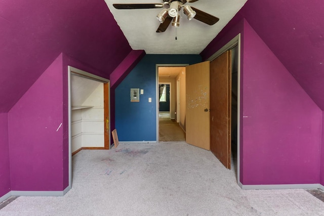 201 E Boundary St, Stanford, IL 61774 - bonus room with carpet, a ceiling fan, baseboards, and lofted ceiling