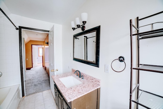 245 E 4th Ave, Clifton, IL 60927 - full bath featuring tile patterned flooring, shower / bathing tub combination, lofted ceiling, and vanity