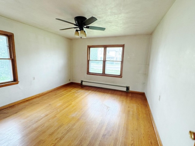 321 1st St, Bradford, IL 61421 - unfurnished room with a baseboard heating unit, light wood-style flooring, and ceiling fan
