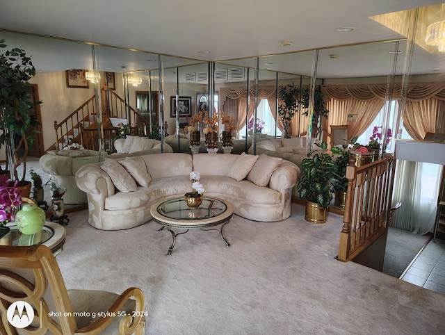 8550 S Avalon Ave, Chicago, IL 60619 - living area with carpet floors and stairs