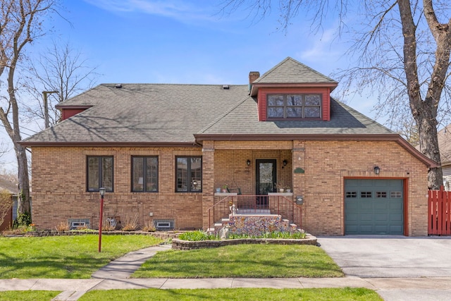17864 Gladville Ave, Homewood, IL 60430 - view of front of home with aphalt driveway, a chimney, brick siding, and a front yard