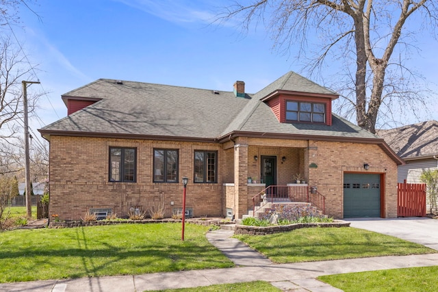 17864 Gladville Ave, Homewood, IL 60430 - view of front of property with a chimney, brick siding, fence, and a front yard