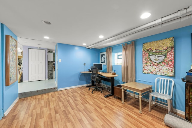17864 Gladville Ave, Homewood, IL 60430 - office area with baseboards, light wood-style floors, and recessed lighting