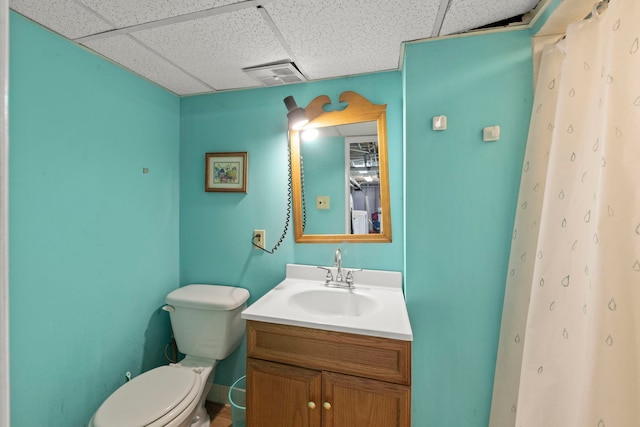 17864 Gladville Ave, Homewood, IL 60430 - bathroom featuring toilet, visible vents, vanity, and a paneled ceiling