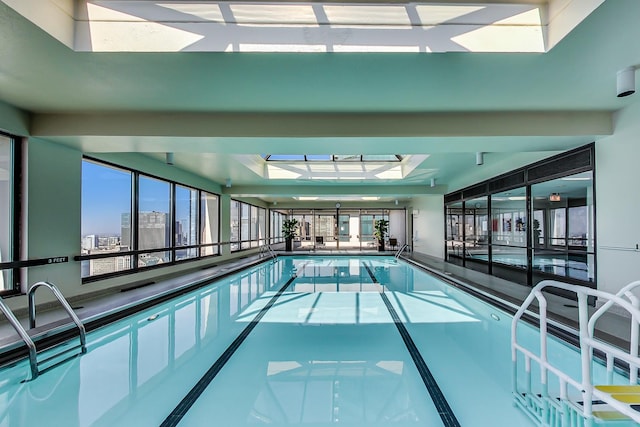 indoor pool with a skylight