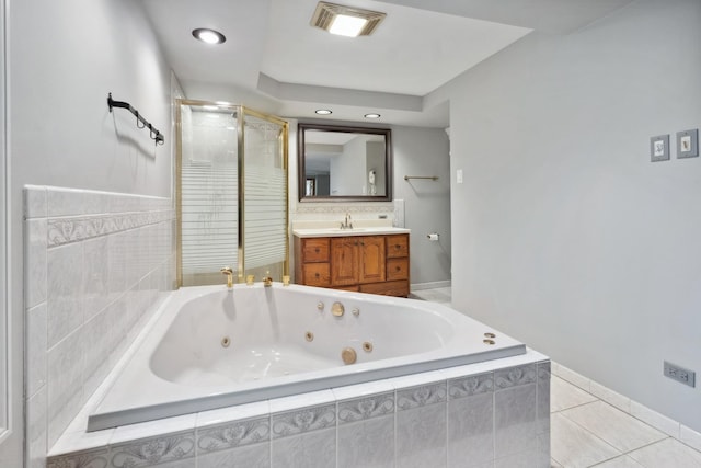 19049 S Parker Rd, Mokena, IL 60448 - full bath with a stall shower, a tub with jets, vanity, tile patterned flooring, and recessed lighting