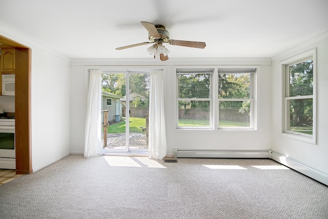 12332 S Harold Ave, Palos Heights, IL 60463 - unfurnished room featuring ceiling fan, carpet floors, ornamental molding, and a healthy amount of sunlight