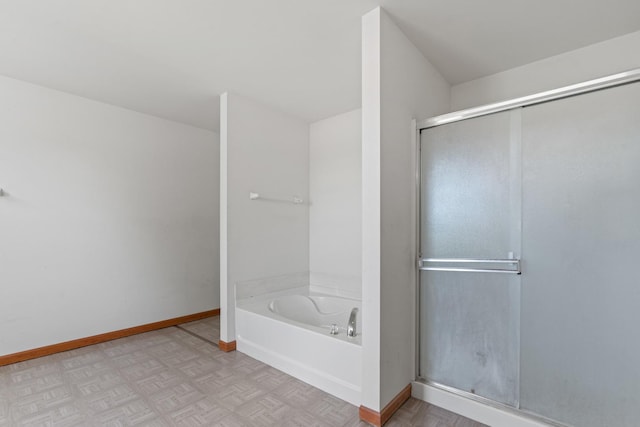 968 Pattee Ave, Elburn, IL 60119 - full bathroom with a garden tub, a stall shower, and baseboards