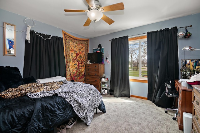 493 W Chebanse Ave, Chebanse, IL 60922 - bedroom with baseboards, a ceiling fan, and carpet flooring