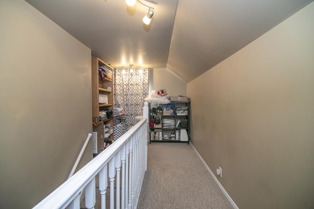 493 W Chebanse Ave, Chebanse, IL 60922 - hall featuring lofted ceiling, carpet flooring, and baseboards