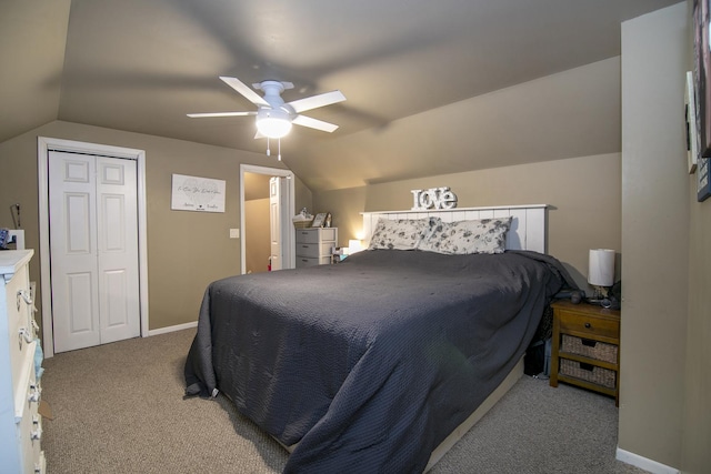 493 W Chebanse Ave, Chebanse, IL 60922 - carpeted bedroom with a closet, lofted ceiling, a ceiling fan, and baseboards