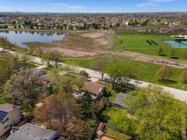 bird's eye view with a water view and a residential view