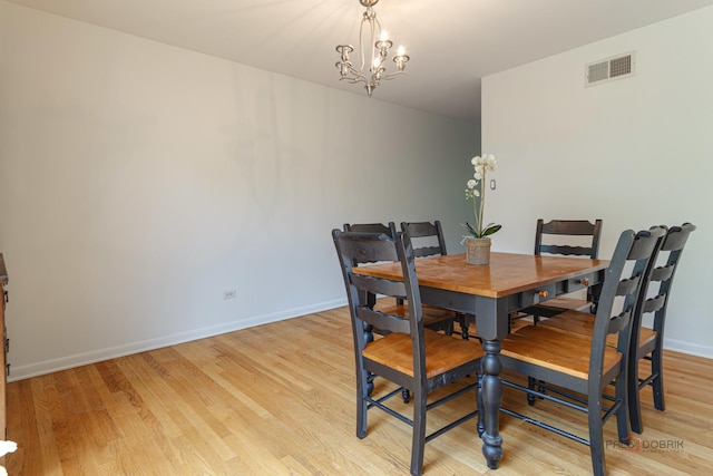 dining area featuring baseboards, light wood-style flooring, and visible vents