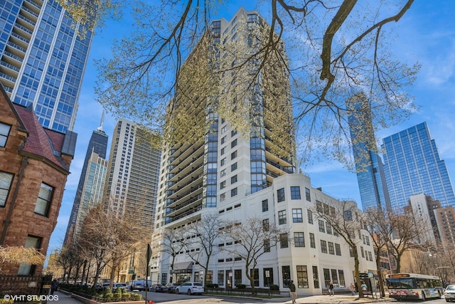 view of building exterior with a city view