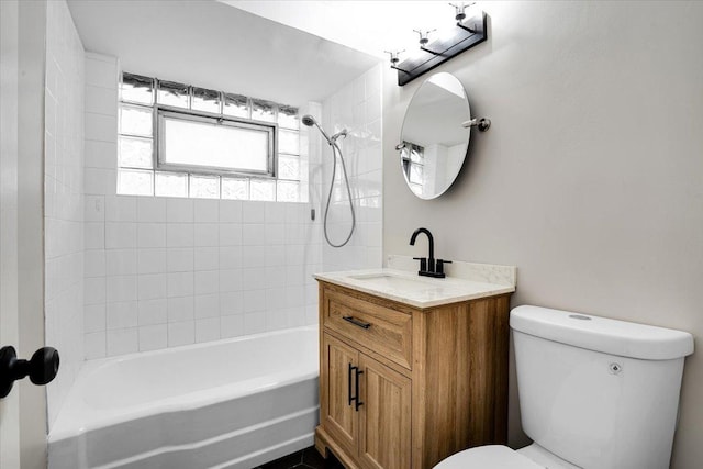 full bathroom with toilet, vanity, and shower / bathtub combination