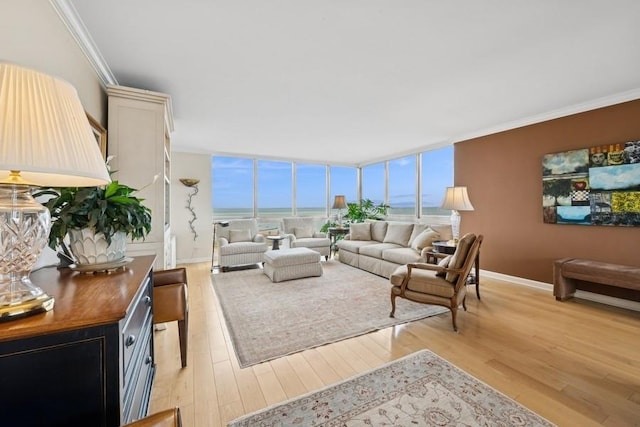 1555 N Dearborn Pkwy Unit 25Ab, Chicago, IL 60610 - living room with crown molding, light wood finished floors, a water view, and baseboards