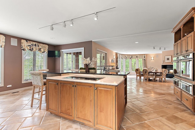 621 Chatfield Rd, New Lenox, IL 60451 - kitchen with rail lighting, oven, black electric cooktop, and plenty of natural light