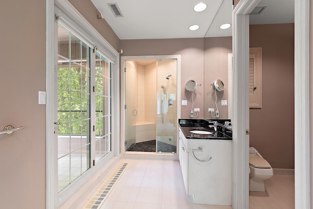 621 Chatfield Rd, New Lenox, IL 60451 - full bathroom with tile patterned floors, a stall shower, vanity, toilet, and recessed lighting