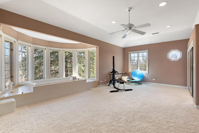 621 Chatfield Rd, New Lenox, IL 60451 - workout area featuring baseboards, recessed lighting, ceiling fan, and carpet flooring
